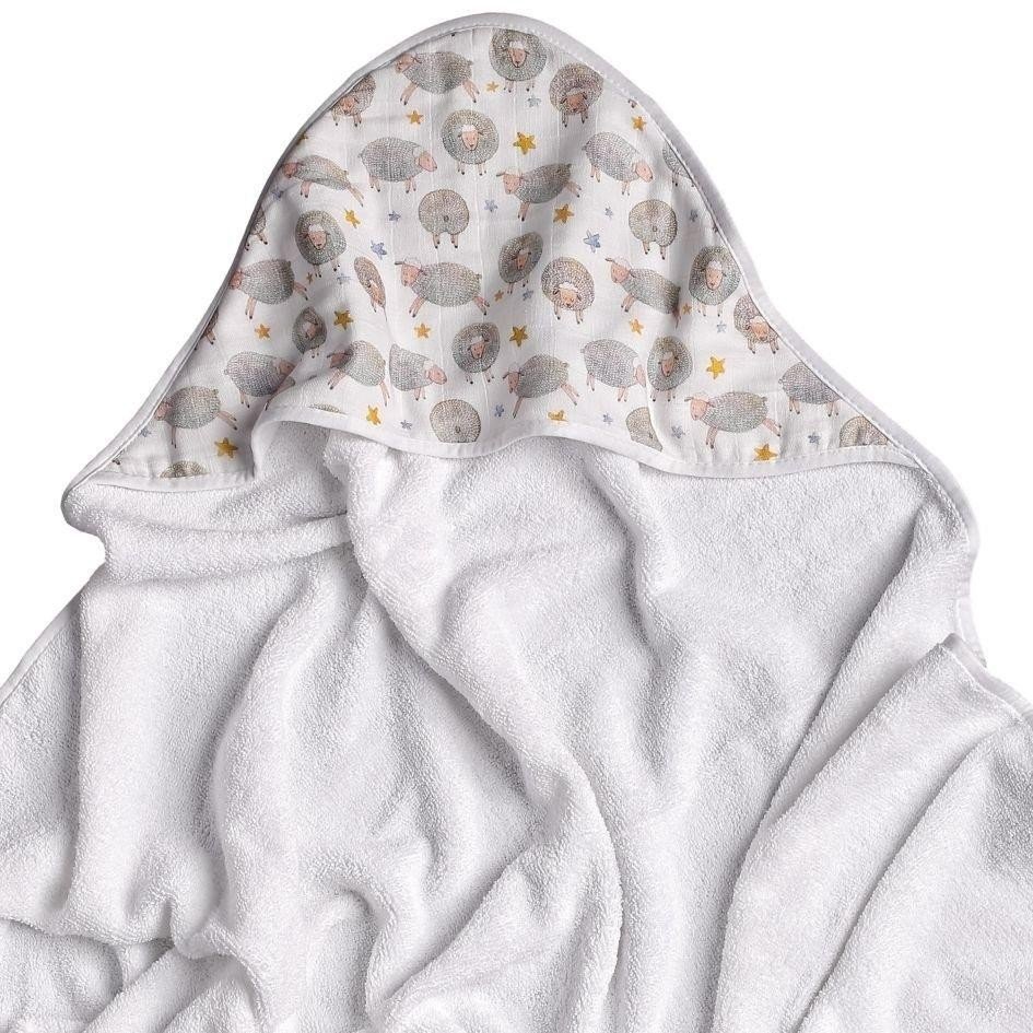 Prosop cu gluga bambusbumbac organic Dreamy Sheeps 90x90cm XKKO
