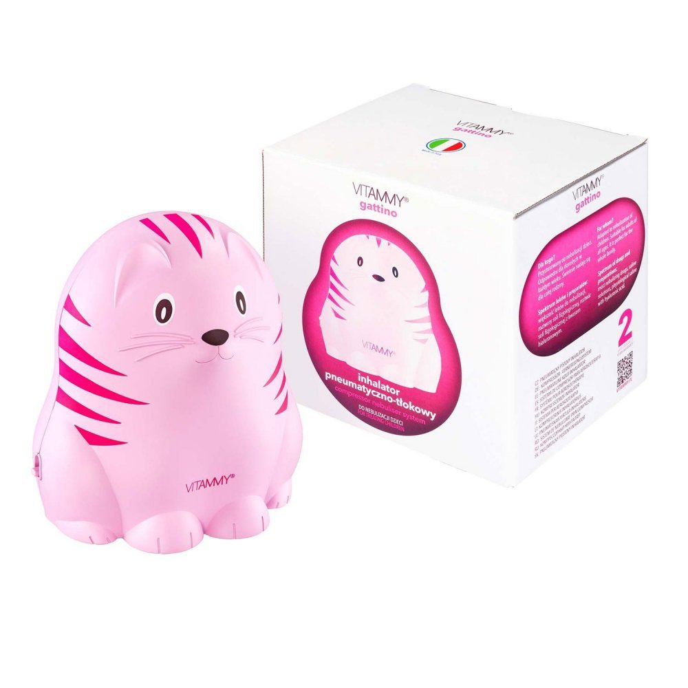 Aparat aerosoli Vitammy Gattino A1503 nebulizator cu compresor set complet de accesorii roz