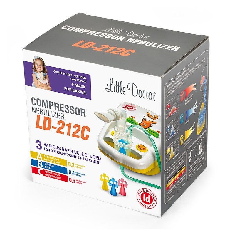 Aparat aerosoli cu compresor Little Doctor LD-212C, 3 Dispensere pentru reglarea dimensiunilor particulelor, 2 Masti – imaginea 3