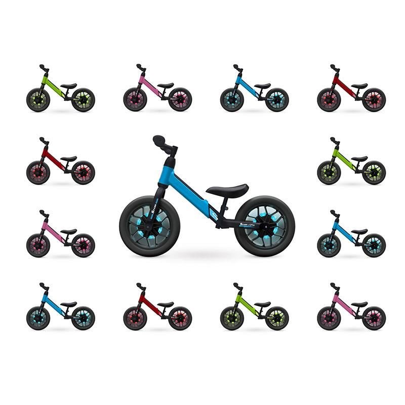 Bicicleta copii fara pedale Balance bike QPlay Spark Roz 12 inch, de la 3 ani pana la 30 kg, iluminare LED la roti, ghidon ajustabil cu mansoane anti-alunecare, sa ajustabila pe inaltime, roti de cauciuc – imaginea 3