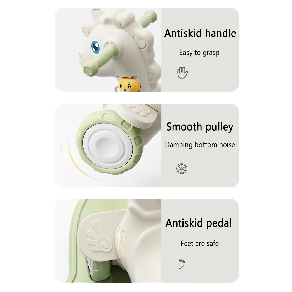 Balansoar 3 in 1 cu maner parental Nichiduta Unicorn Green – imaginea 3