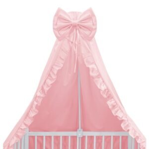 Baldachin pentru patut MimiNu cu funda si volanas 210x145 cm Colectia Royal Powder Pink