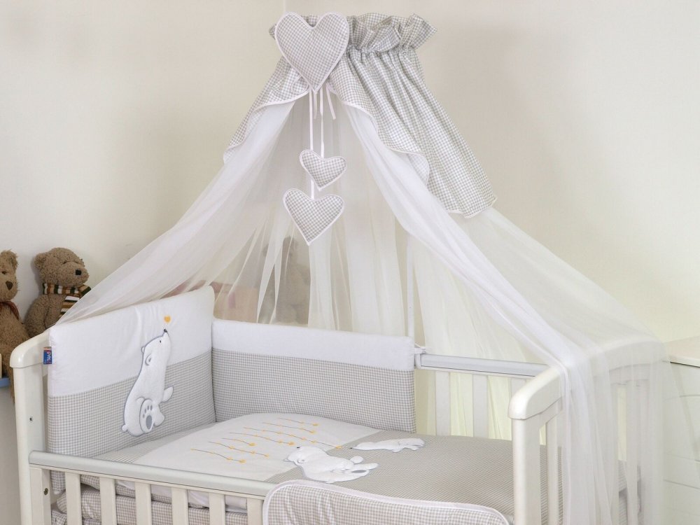 Baldachin din tul pentru patut bebe Bear Heart Gri 160 x 600 cm suport de prindere inclus – imaginea 8