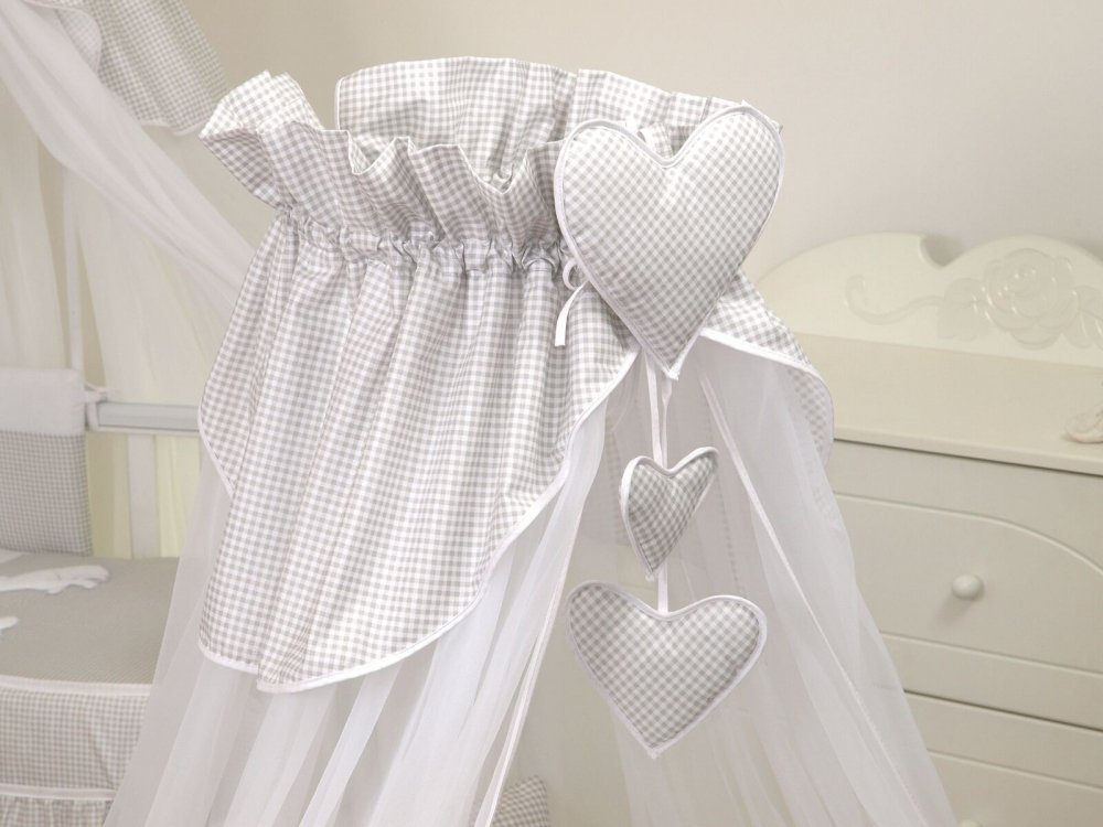 Baldachin din tul pentru patut bebe Bear Heart Gri 160 x 600 cm suport de prindere inclus – imaginea 2