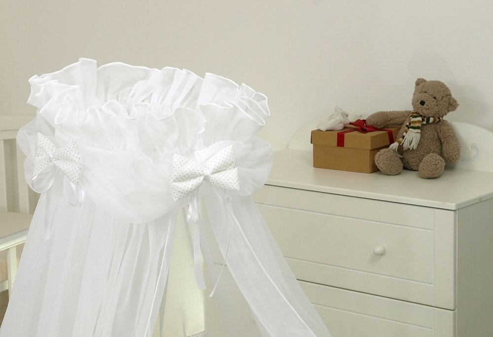 Baldachin din tul pentru patut bebe Sweet Dreams White 160 x 600 cm suport prindere inclus