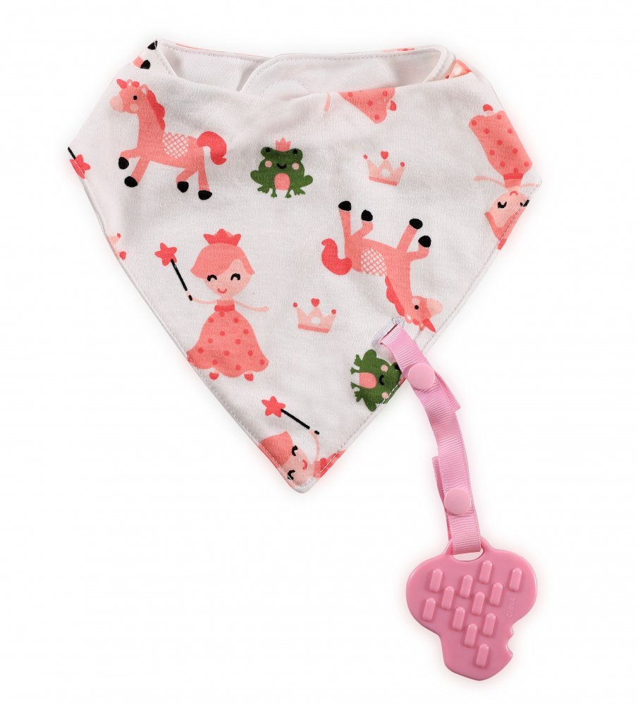 Baveta tip bandana cu snur si jucarie dentitie bumbac Girl roz – imaginea 2