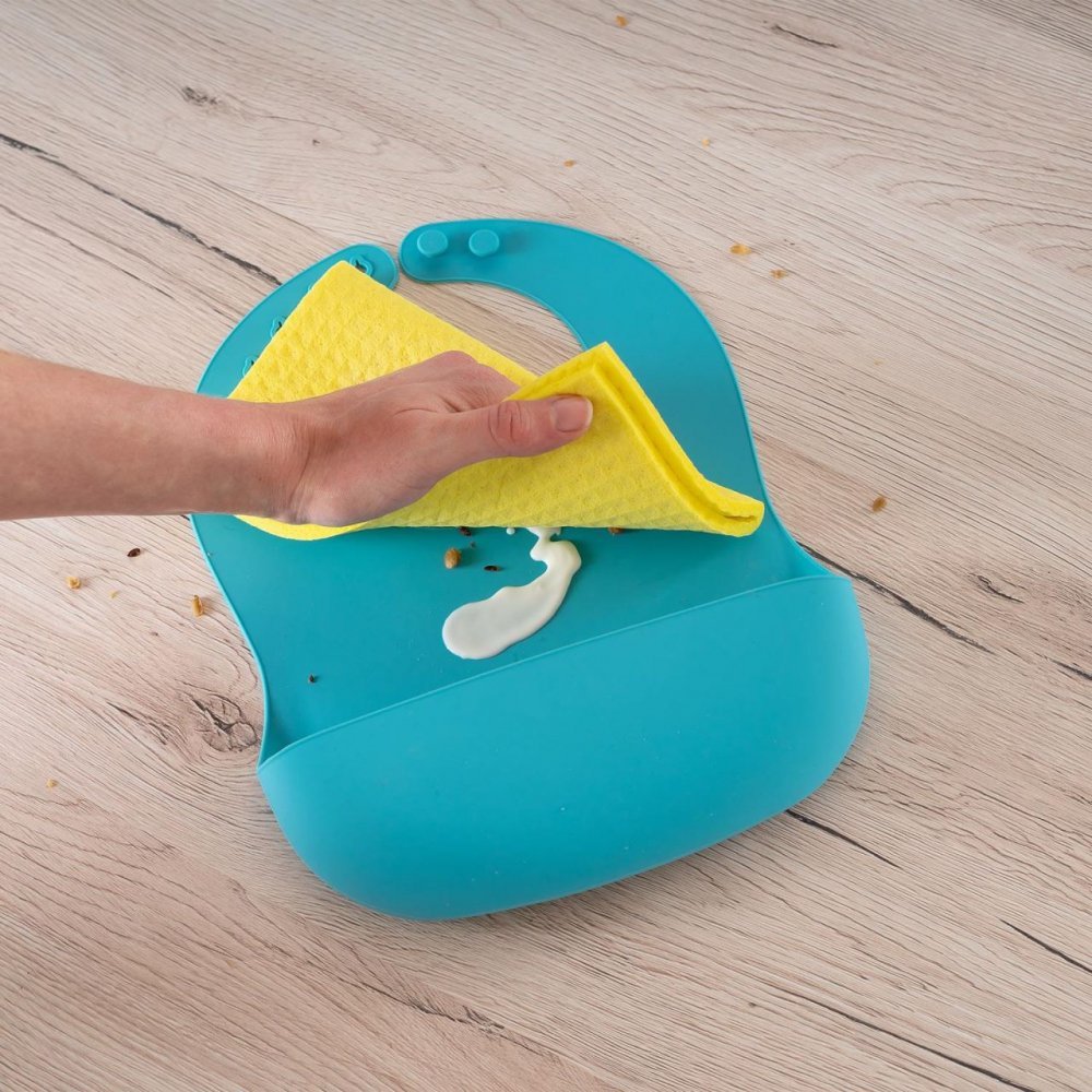 Bavetica Reer reglabila din silicon moale cu buzunar colector Eatn Tidy Albastra 25033 – imaginea 3