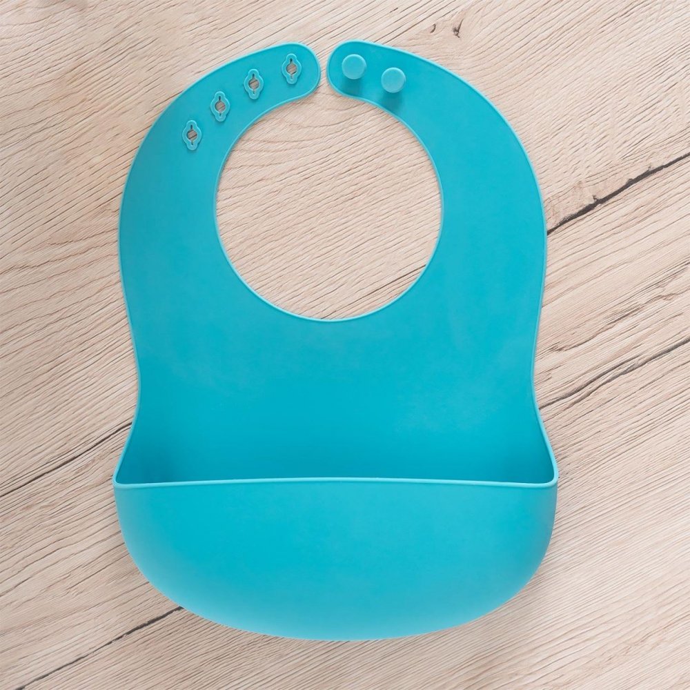 Bavetica Reer reglabila din silicon moale cu buzunar colector Eatn Tidy Albastra 25033 – imaginea 6