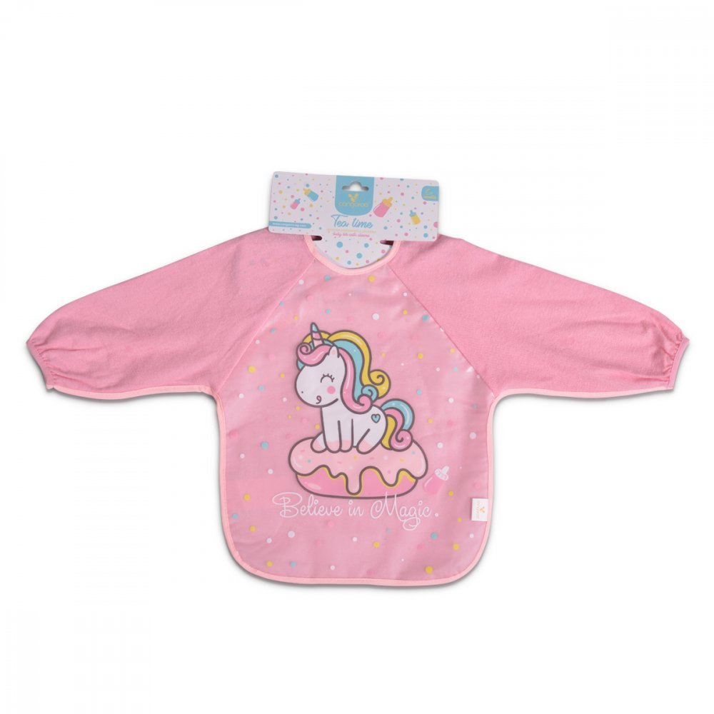 Bavetica impermeabila cu maneci Tea Time Pink – imaginea 3