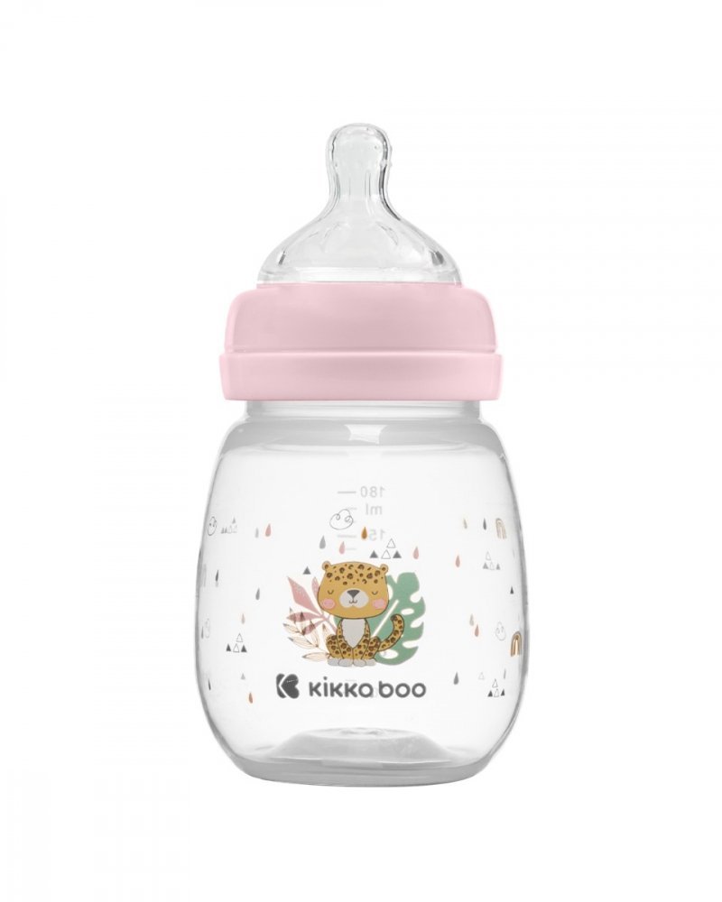Biberon Kikkaboo Savanna Pink 180ml cu gat larg si tetina anti-colici din silicon,fara bpa,recomandat de la nastere – imaginea 2