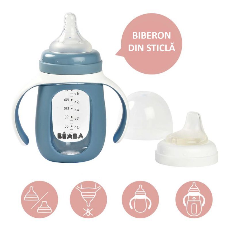Biberon de invatare 2 in 1 Beaba 210 ml Windy Blue – imaginea 2