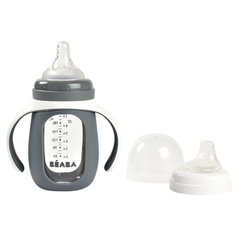 Biberon de invatare 2 in 1 din sticla Beaba 210 ml Mineral Grey – imaginea 5