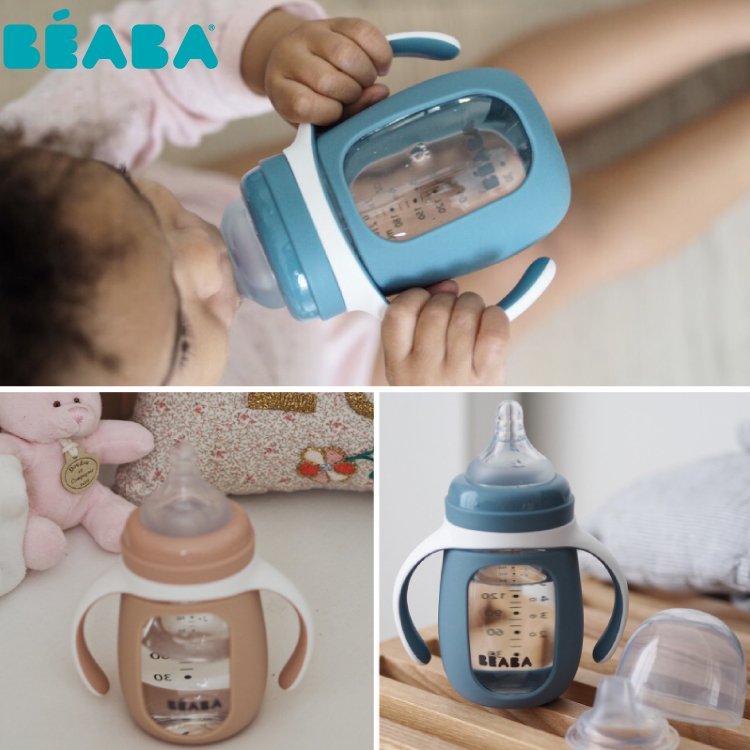 Biberon de invatare 2 in 1 din sticla Beaba 210 ml Mineral Grey – imaginea 4