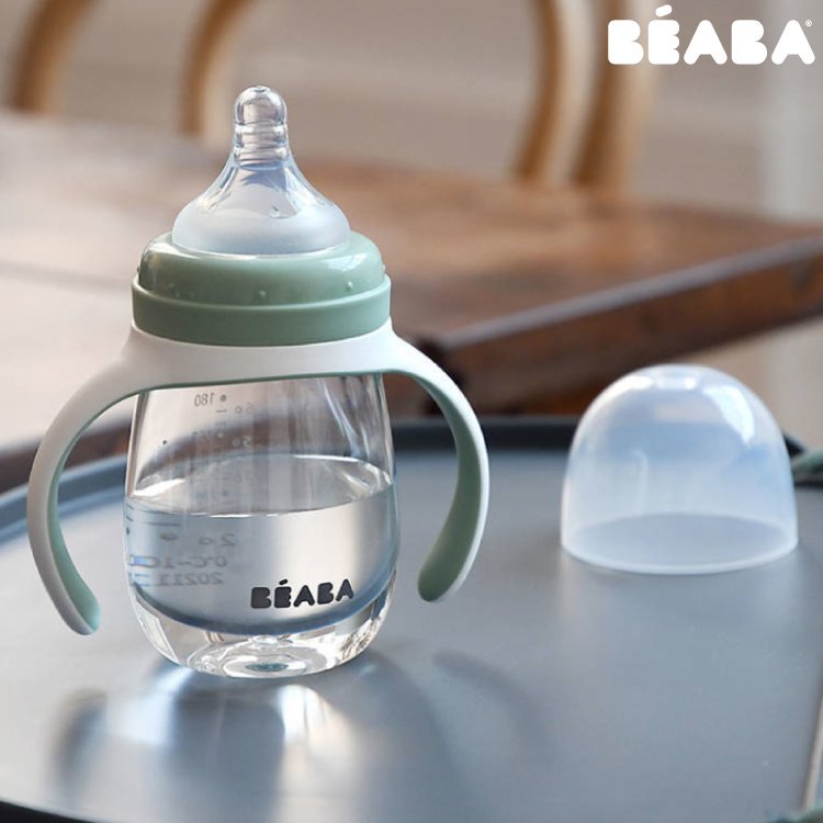 Biberon de invatare 2 in 1 din tritan Beaba 210 ml Sage Green – imaginea 4