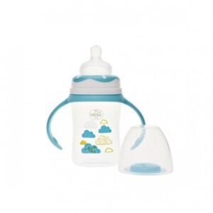 Biberon gat larg cu manere Minut Baby cu tetina silicon 0+ 150 ml turcoaz