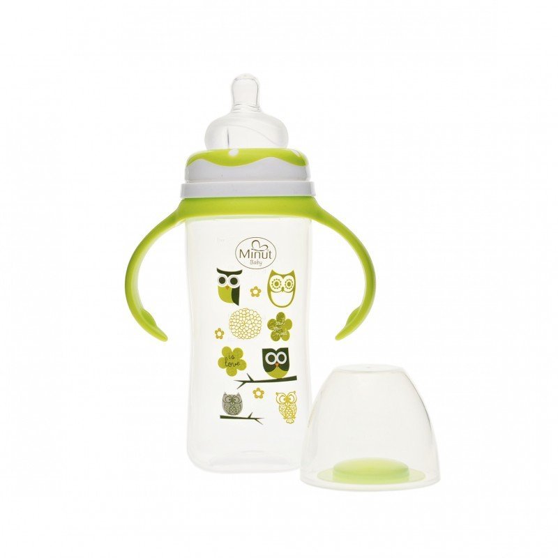 Biberon gat larg cu manere 270 ml cu tetina silicon 3+ Minut Baby verde – imaginea 2