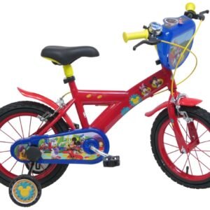 Bicicleta copii Denver Mickey Mouse 14 inch, varsta 4-5.5 ani, inaltimea 95-115 cm, roti ajutatoare, scaun si ghidon ajustabile, frana de mana pe ambele roti