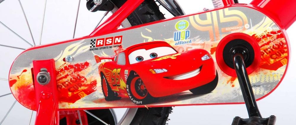 Bicicleta pentru copii EL Disney Cars 14 inch, frana de mana pe ambele roti, scaun si ghidon reglabil, sticla de apa, spite, roti gonflabile