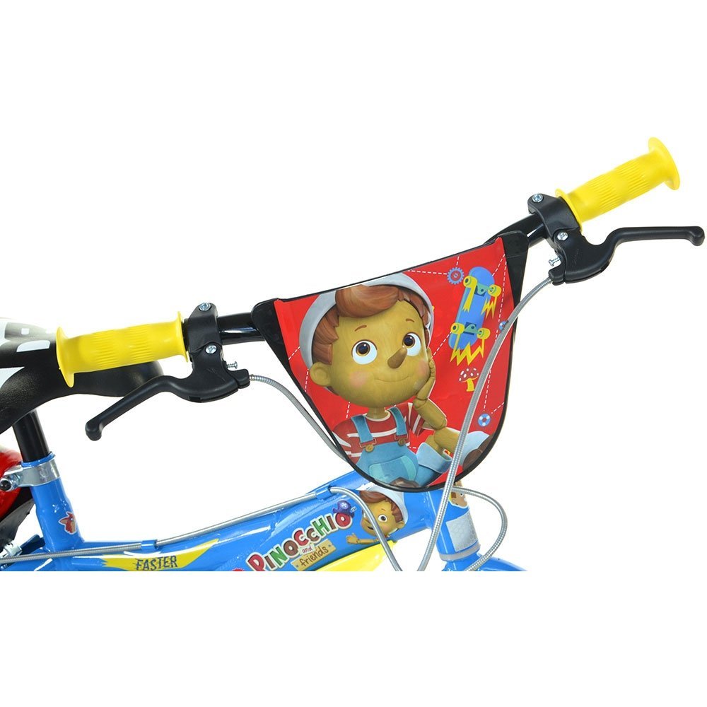 Bicicleta copii Dino Bikes Pinocchio 14 inch, varsta 4-7 ani, inaltimea 95-115 cm, frana de mana pe roata fataspate, pinion spate fix, roti ajutatoare detasabile, suport cu sticla de apa – imaginea 3