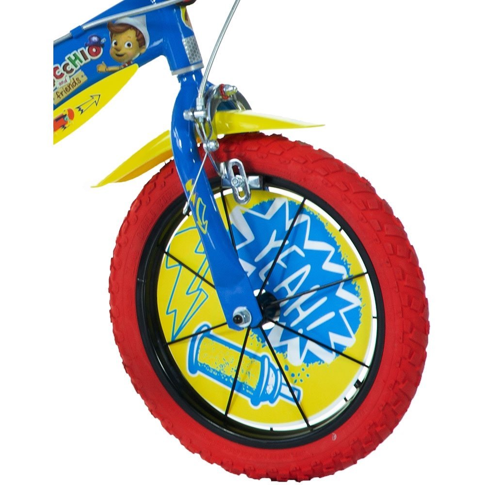 Bicicleta copii Dino Bikes Pinocchio 14 inch, varsta 4-7 ani, inaltimea 95-115 cm, frana de mana pe roata fataspate, pinion spate fix, roti ajutatoare detasabile, suport cu sticla de apa – imaginea 5