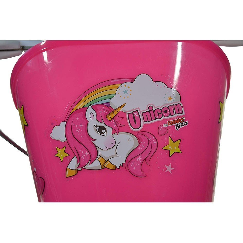 Bicicleta copii Dino Bikes Unicorn 14 inch ,varsta 4-7 ani, inaltimea 95-115 cm, frana de mana pe roata din fataspate, cosulet fata si scaun pentru papusa in spate, pinion spate fix, roti ajutatoare detasabile – imaginea 6