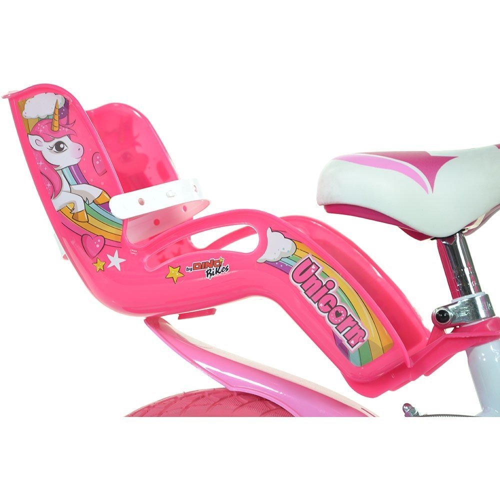 Bicicleta copii Dino Bikes Unicorn 14 inch ,varsta 4-7 ani, inaltimea 95-115 cm, frana de mana pe roata din fataspate, cosulet fata si scaun pentru papusa in spate, pinion spate fix, roti ajutatoare detasabile – imaginea 7
