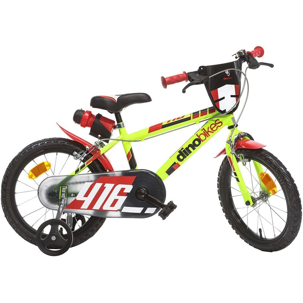Bicicleta copii Dino Bikes 416 galben 16 inch, varsta 6-8 ani, inaltimea 107-125 cm, frana de mana roata din fataspate, roti ajutatoare detasabile, suport cu sticla de apa, anvelope gonflabile – imaginea 2