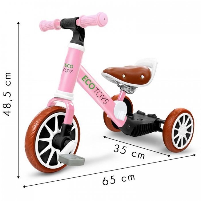 Tricicleta de echilibru 3 in 1 cu pedale pentru copii Ecotoys LC-V1322 Roz, transformabila in bicicleta de echilibru, inaltime reglabila, roti din spuma EVA, sarcina maxima admisa 30 de kg – imaginea 3