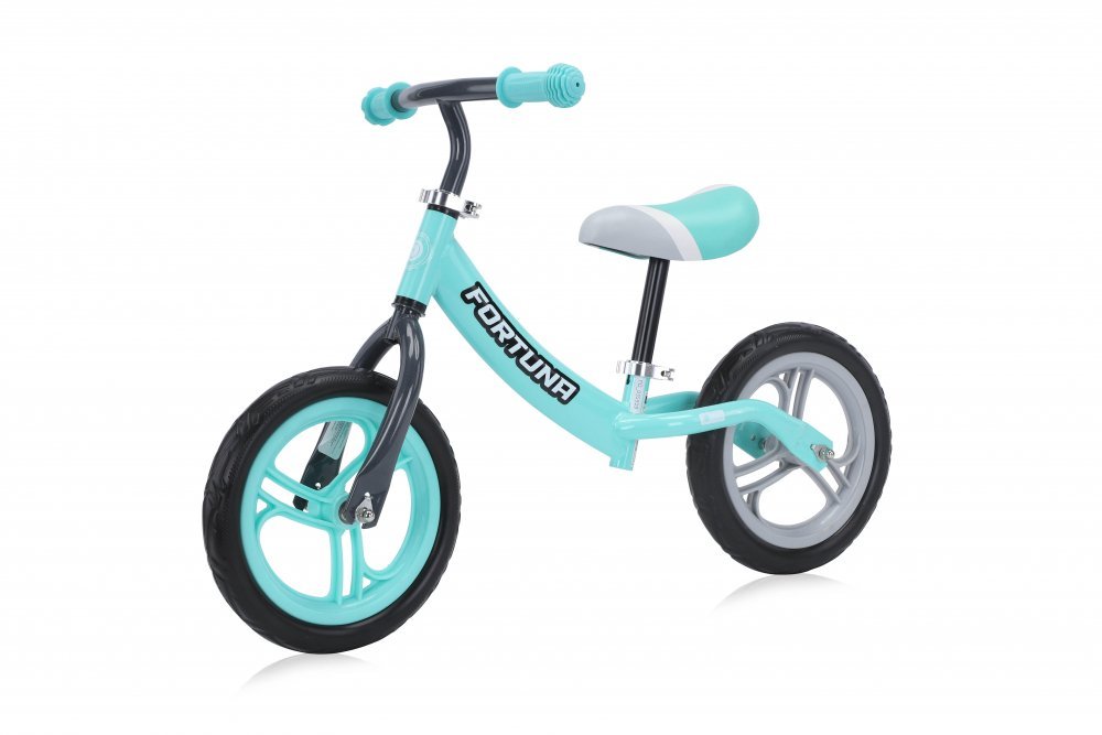 Bicicleta copii fara pedale Lorelli Fortuna grey green, varsta 2-5 ani, ghidon reglabil in inaltime de la 51 cm pana la 60 cm, roti din spuma EVA, 11 inch, scaun reglabil de la 33 cm pana la 43 cm