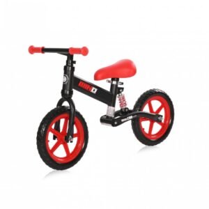 Bicicleta copii fara pedale Wind Black  Red, roti din spuma EVA, amortizor reglabil care ajuta la absorbtia socurilor, scaun reglabil de la 47 cm pana la 50 cm, 12 inch, varsta 2-5 ani, maxim 25 de kg