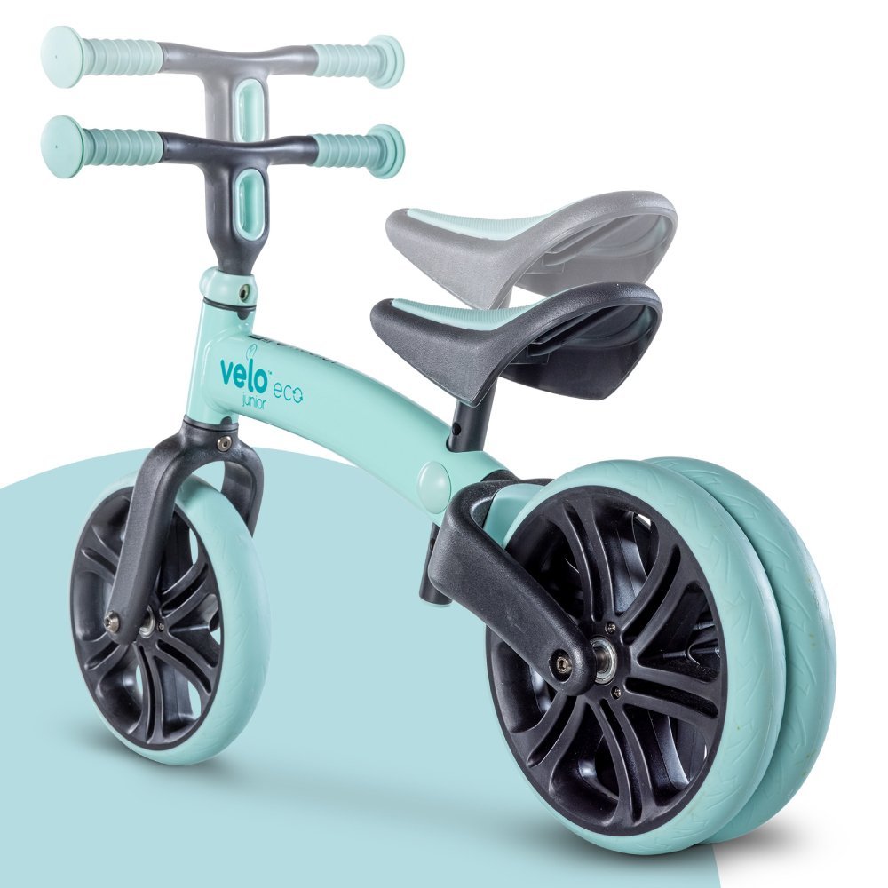 Bicicleta copii fara pedale Yvolution Y Velo Junior Eco green 9 inch, roti duble spate, varsta 18 luni-3 ani, scaun si ghidon reglabile in inaltime, greutatea maxima a copilului 20 kg – imaginea 5