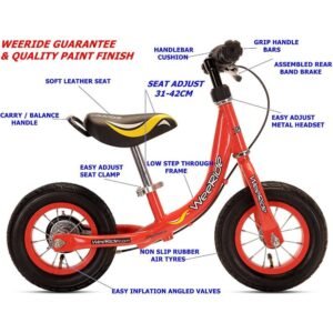 Bicicleta copii fara pedale Learn 2 Ride WeeRide WR12R 10 inch, frana de mana, varsta 18 luni-4 ani, scaun ajustabil pe inaltime de la 31-42 cm, roti pneumatice