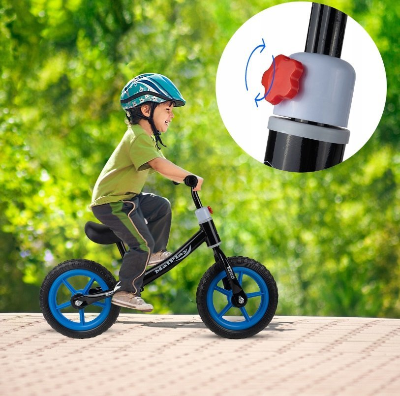 Bicicleta fara pedale cu roti de 12 inch din spuma EVA, cu scaun si ghidon reglabile in inaltime, Push Sport Blue, inaltime sezut 29-34 cm, de la 3 ani, inaltime recomandata 80-108 cm – imaginea 3