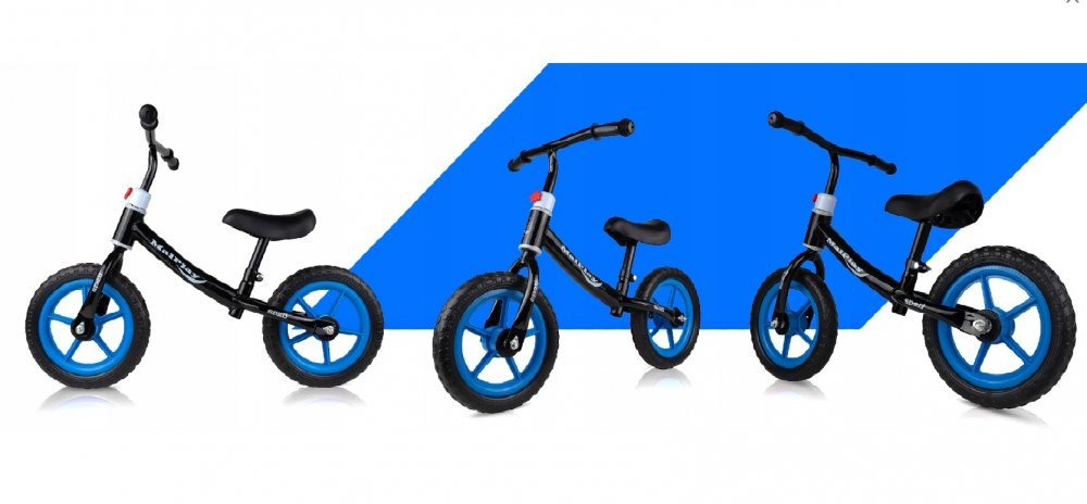 Bicicleta fara pedale cu roti de 12 inch din spuma EVA, cu scaun si ghidon reglabile in inaltime, Push Sport Blue, inaltime sezut 29-34 cm, de la 3 ani, inaltime recomandata 80-108 cm – imaginea 4