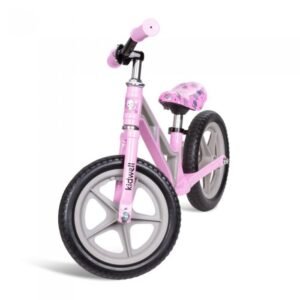 Bicicleta copii fara pedale Kidwell Comet Pink Gray 12 inch, cu cadru din magneziu, roti din spuma EVA, scaun reglabil pe inaltime 36-44 cm, inaltimea copilului 80-120 cm, greutatea maxima admisa 35 kg