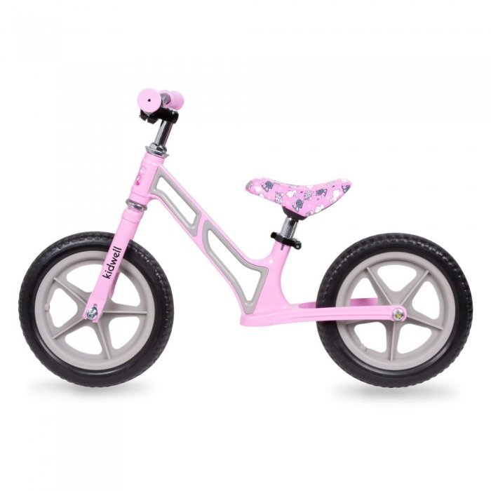 Bicicleta copii fara pedale Kidwell Comet Pink Gray 12 inch, cu cadru din magneziu, roti din spuma EVA, scaun reglabil pe inaltime 36-44 cm, inaltimea copilului 80-120 cm, greutatea maxima admisa 35 kg – imaginea 2