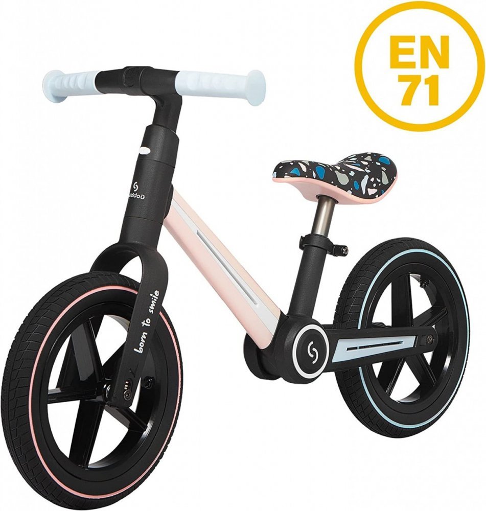 Bicicleta copii fara pedale Ronny Keep Pink Skiddou 12 inch, pliabila, scaun reglabil 35.5-40 cm, roata din fata are sistem de suspensii, roti spuma EVA+PU, ghidon reglabil pe 2 nivele, de la 2 ani – imaginea 6