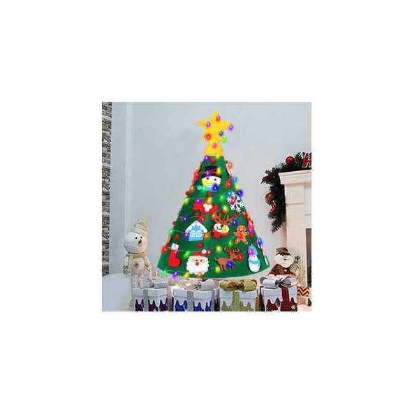 Brad de Craciun din Fetru model Conic 3D 75x50cm 18 decoratiuni si banda Led inclusa Bambinice – imaginea 6