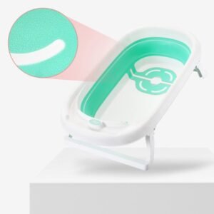 Cadita bebelusi Little Mom Fold Mint pliabila, cu dop evacuare, picioare cu material antiderapant, margini rotunjite