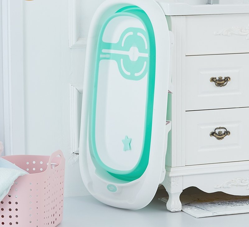Cadita bebelusi Little Mom Fold Mint pliabila, cu dop evacuare, picioare cu material antiderapant, margini rotunjite – imaginea 7