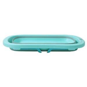 Cadita Little Mom Fold TurquoiseGrey pliabila, cu dop evacuare, picioare cu material antiderapant, margini rotunjite