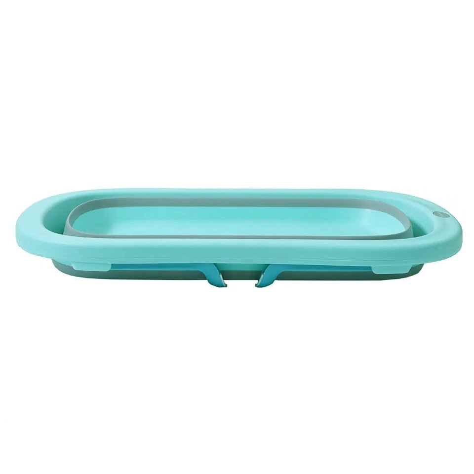 Cadita Little Mom Fold TurquoiseGrey pliabila, cu dop evacuare, picioare cu material antiderapant, margini rotunjite