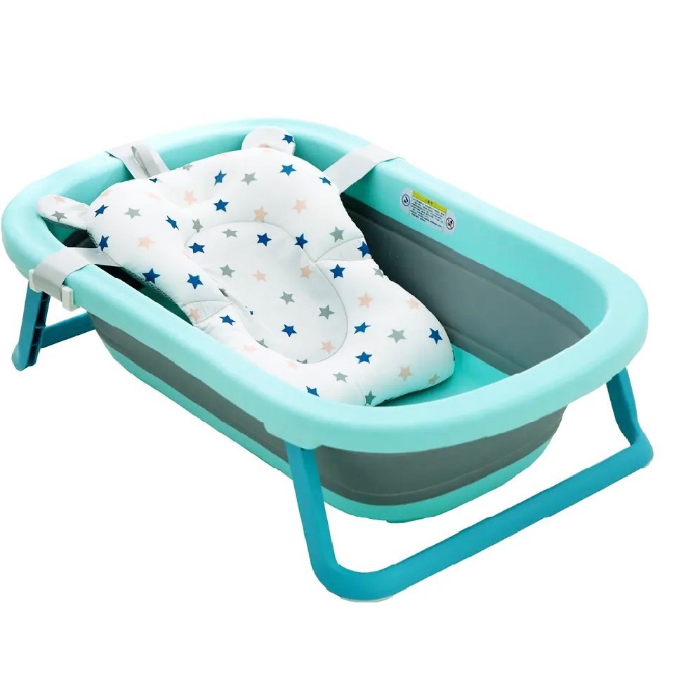 Cadita Little Mom Fold TurquoiseGrey pliabila, cu dop evacuare, picioare cu material antiderapant, margini rotunjite – imaginea 3