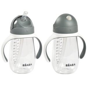 Cana cu pai din tritan Beaba 300 ml Mineral Grey