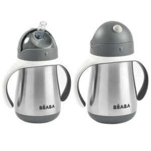 Cana cu pai din inox Beaba 250 ml Mineral Grey