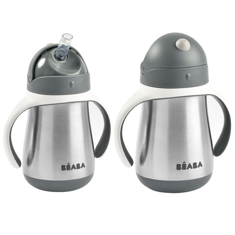 Cana cu pai din inox Beaba 250 ml Mineral Grey