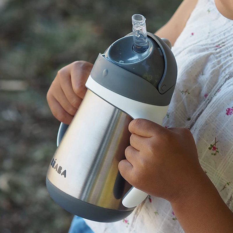 Cana cu pai din inox Beaba 250 ml Mineral Grey – imaginea 3