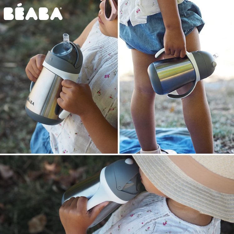 Cana cu pai din inox Beaba 250 ml Mineral Grey – imaginea 4
