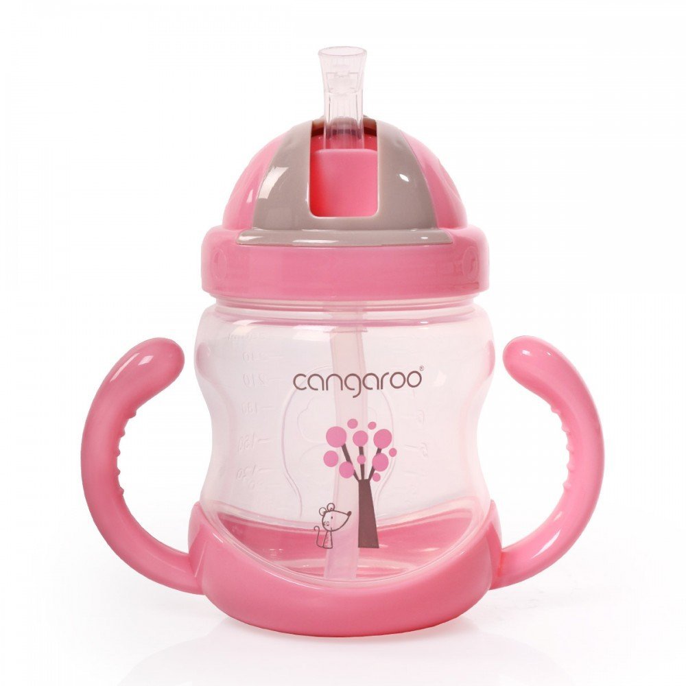 Canuta Cangaroo Roz cu manere, pai cu valva anticolici, capacitate 280 ml – imaginea 2