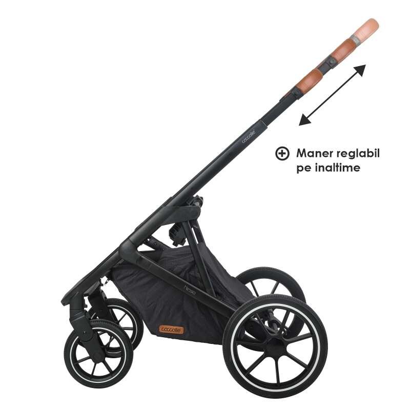 Carucior modular 2in1 Coccolle Nessia certificat EN1881-2-2018 pana la 22 kg, Roti mari de cauciuc cu suspensie, Piesa reversibila, Landou cu saltea anti-reflux, Copertina XXL cu protectie UV 50+, Maner telescopic, Pliere com – imaginea 8